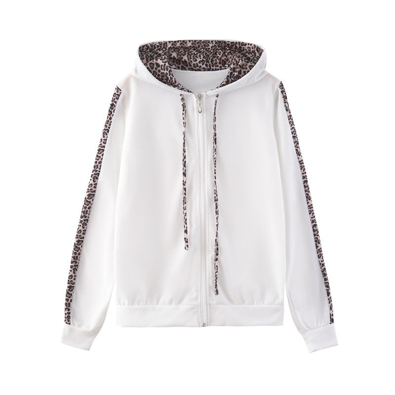 🔥 Nur heute 50 %!  Damen Leopardenmuster Langarm Zipper Sweatshirt und Hosen Set