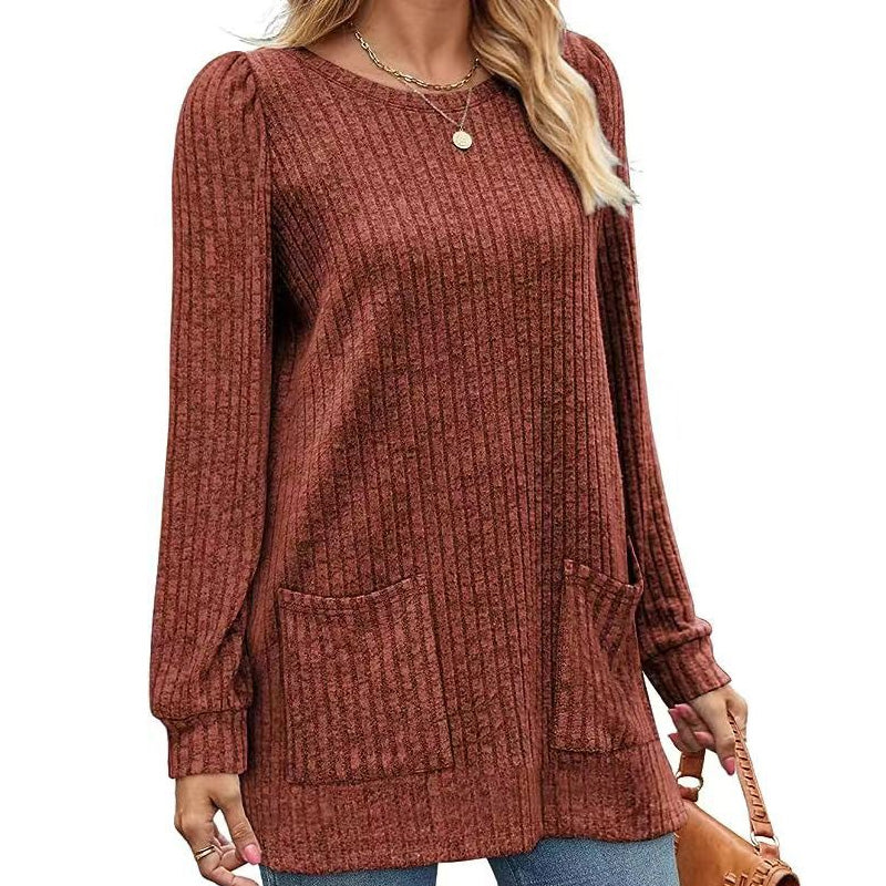 🥳Alles im Sale! Schnell sein!🥳 Bequemes, mittellanges, geripptes Damen-Strickoberteil