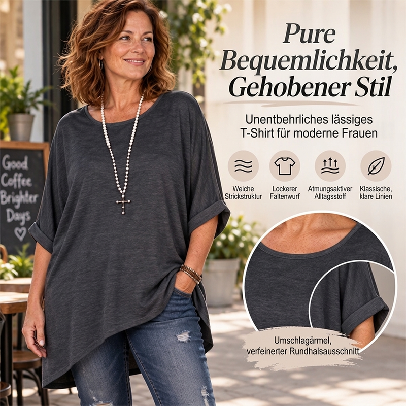 🔥Beliebtes Produkt ！✨Lose Damen-Bluse mit Fledermausärmeln und asymmetrischem Schnitt