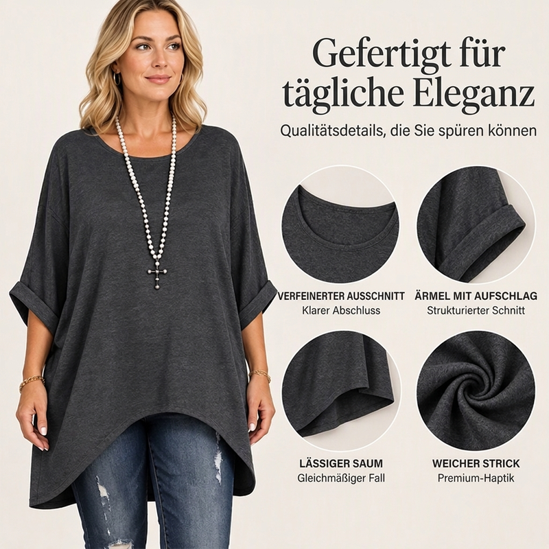 🔥Beliebtes Produkt ！✨Lose Damen-Bluse mit Fledermausärmeln und asymmetrischem Schnitt