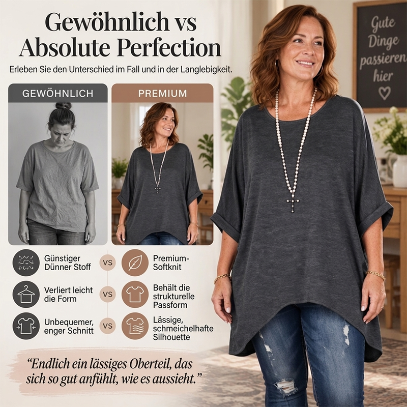 🔥Beliebtes Produkt ！✨Lose Damen-Bluse mit Fledermausärmeln und asymmetrischem Schnitt