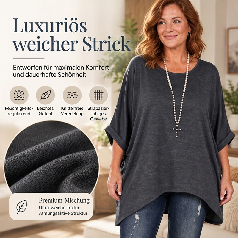 🔥Beliebtes Produkt ！✨Lose Damen-Bluse mit Fledermausärmeln und asymmetrischem Schnitt