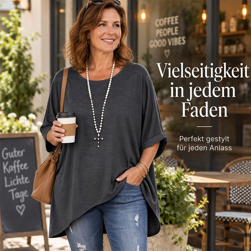 🔥Beliebtes Produkt ！✨Lose Damen-Bluse mit Fledermausärmeln und asymmetrischem Schnitt