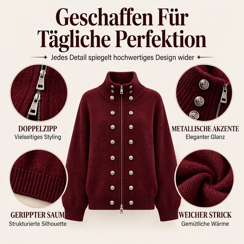 ✨🔥Räumungsverkauf✨ Damen-Strickjacke mit Stehkragen und Doppelknopfverschluss