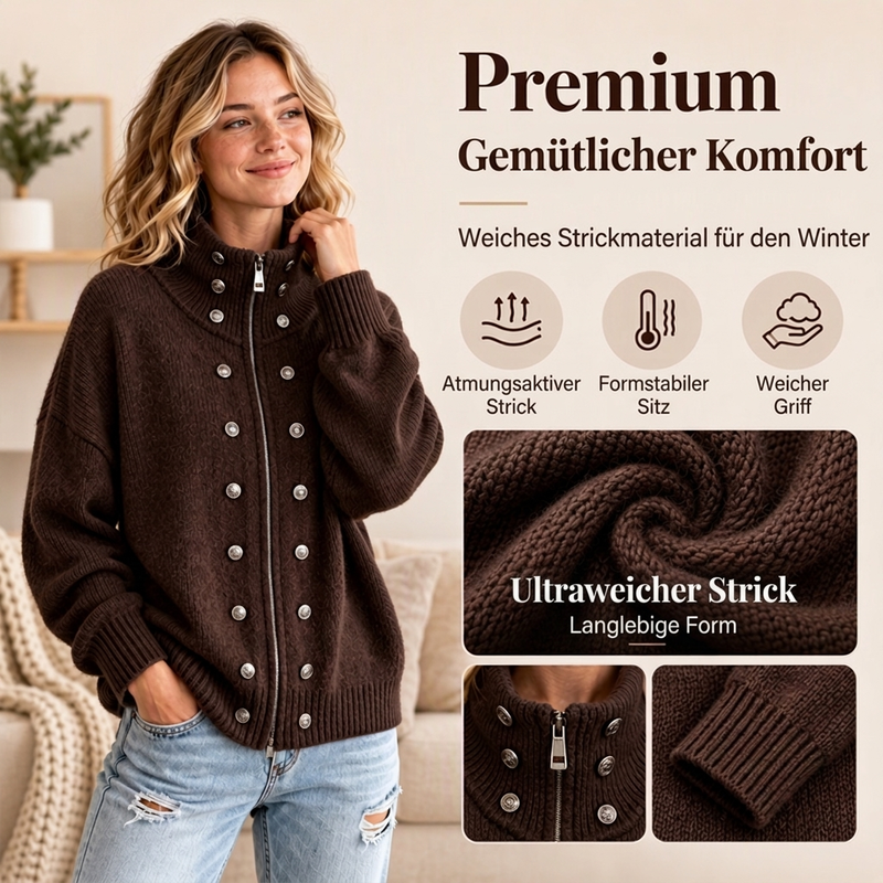 ✨🔥Räumungsverkauf✨ Damen-Strickjacke mit Stehkragen und Doppelknopfverschluss