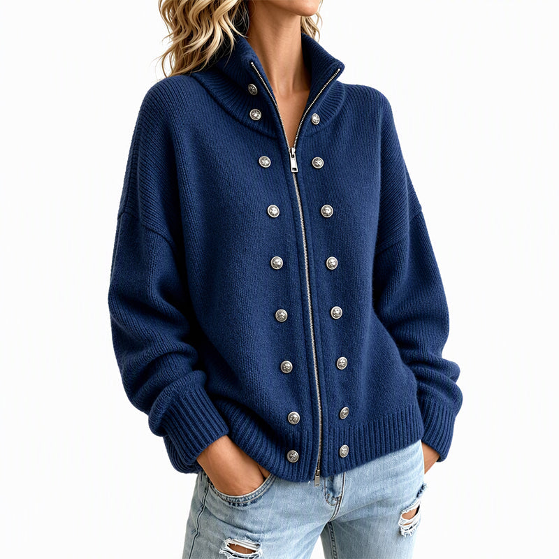 ✨🔥Räumungsverkauf✨ Damen-Strickjacke mit Stehkragen und Doppelknopfverschluss