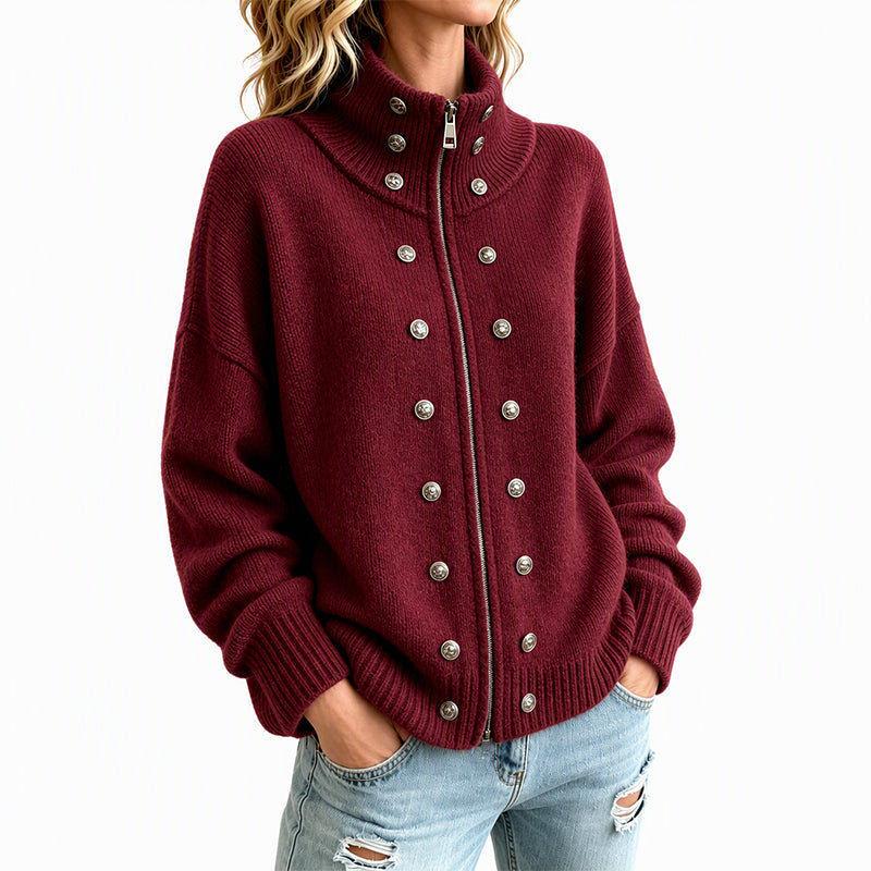 ✨🔥Räumungsverkauf✨ Damen-Strickjacke mit Stehkragen und Doppelknopfverschluss