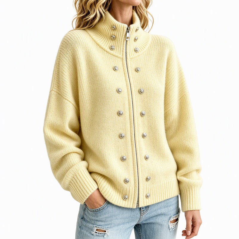 ✨🔥Räumungsverkauf✨ Damen-Strickjacke mit Stehkragen und Doppelknopfverschluss