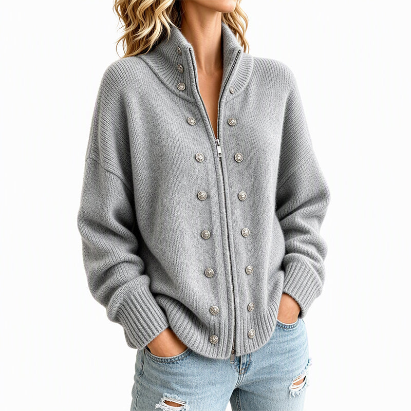 ✨🔥Räumungsverkauf✨ Damen-Strickjacke mit Stehkragen und Doppelknopfverschluss