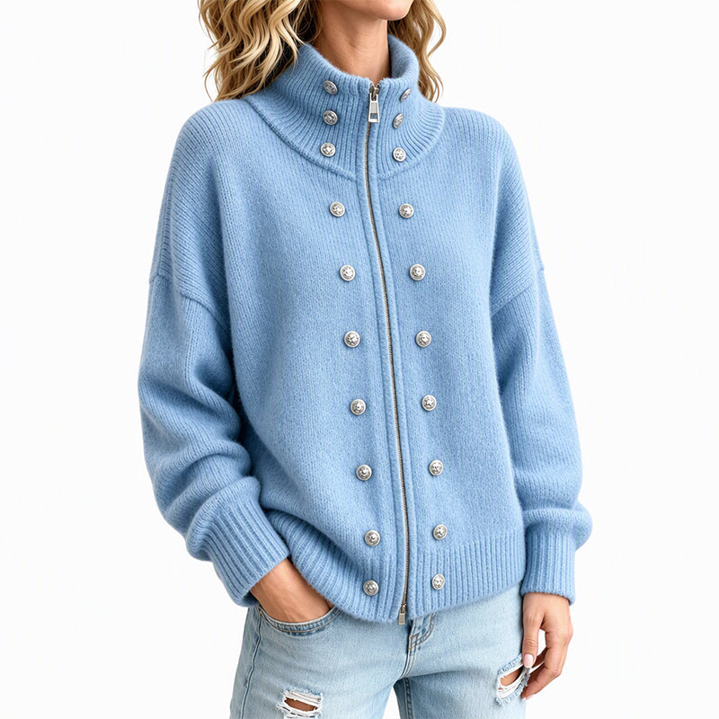 ✨🔥Räumungsverkauf✨ Damen-Strickjacke mit Stehkragen und Doppelknopfverschluss