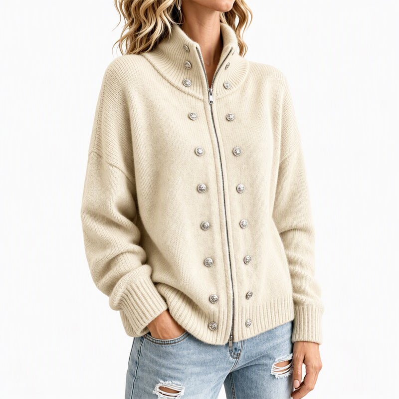 ✨🔥Räumungsverkauf✨ Damen-Strickjacke mit Stehkragen und Doppelknopfverschluss