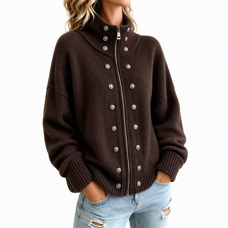 ✨🔥Räumungsverkauf✨ Damen-Strickjacke mit Stehkragen und Doppelknopfverschluss