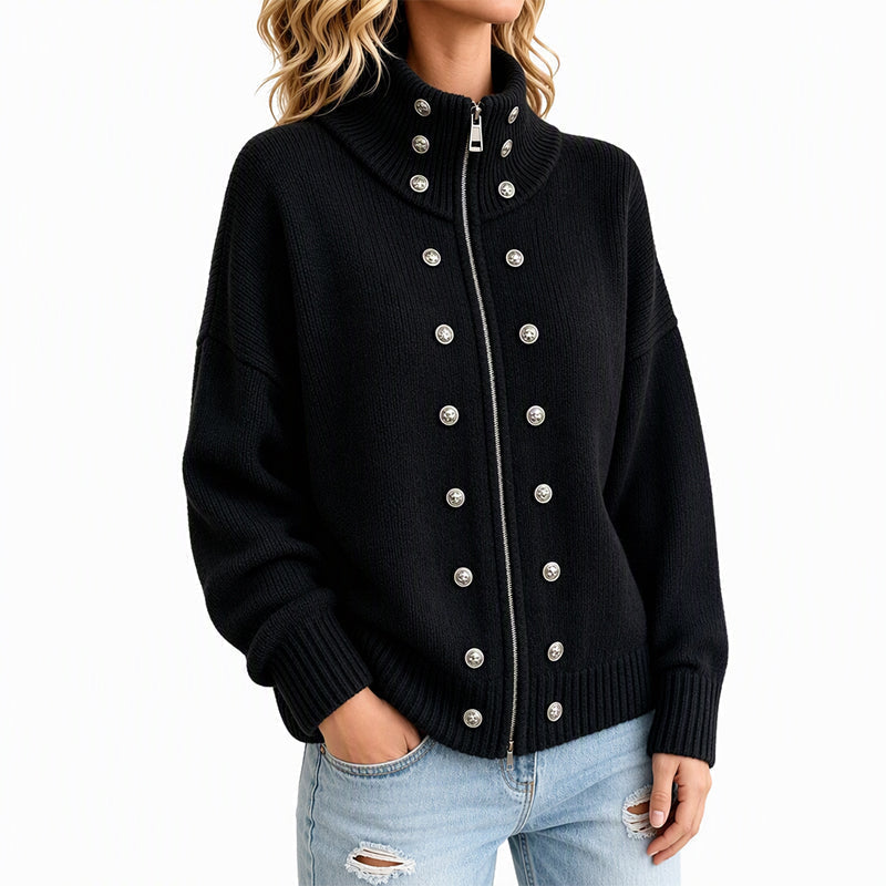 ✨🔥Räumungsverkauf✨ Damen-Strickjacke mit Stehkragen und Doppelknopfverschluss