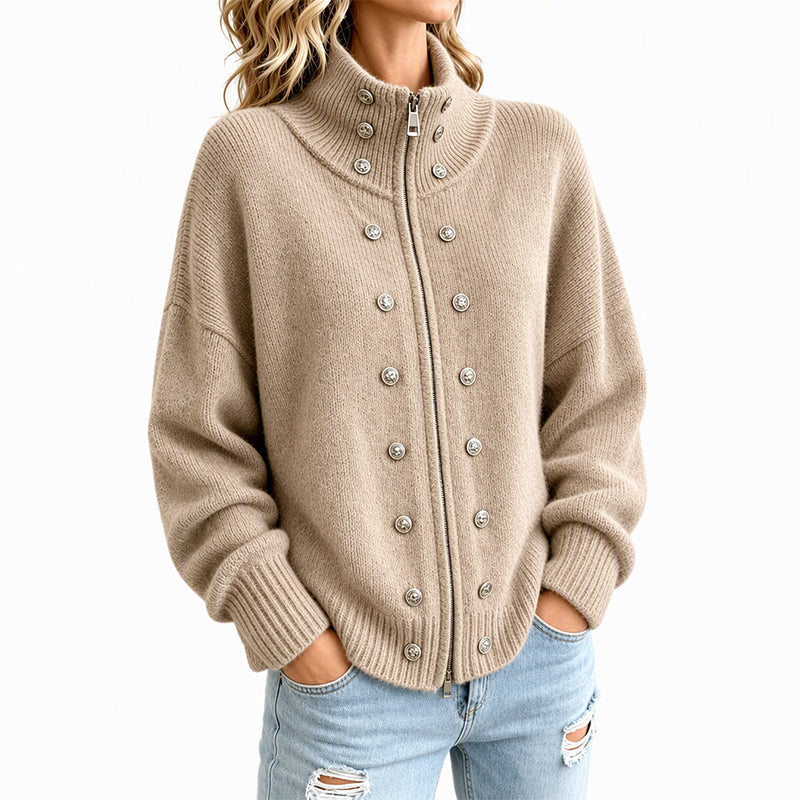✨🔥Räumungsverkauf✨ Damen-Strickjacke mit Stehkragen und Doppelknopfverschluss