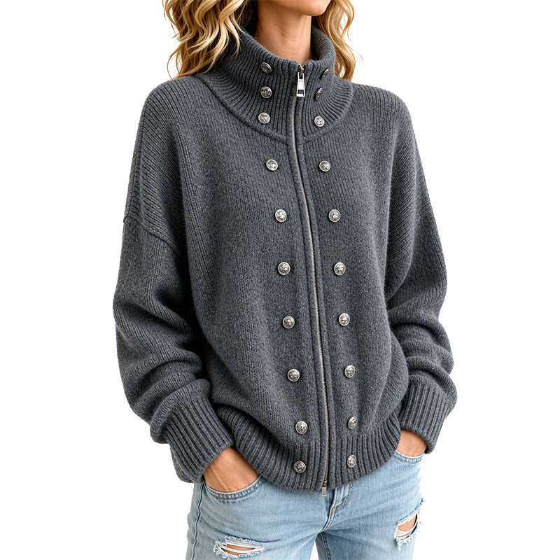 ✨🔥Räumungsverkauf✨ Damen-Strickjacke mit Stehkragen und Doppelknopfverschluss