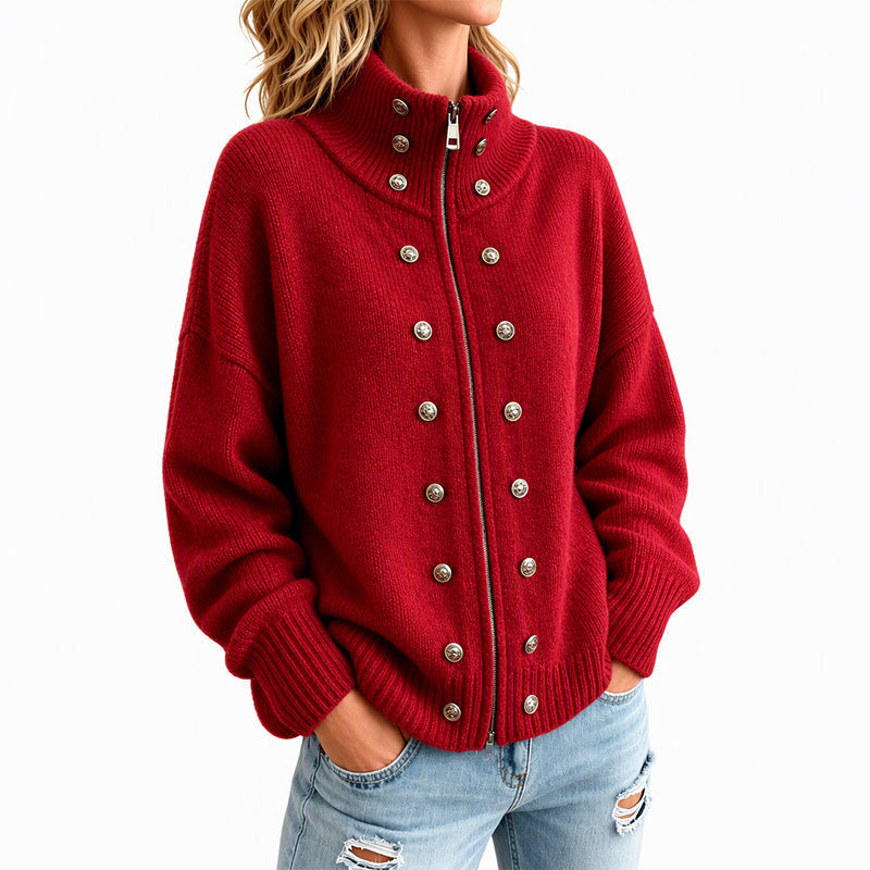 ✨🔥Räumungsverkauf✨ Damen-Strickjacke mit Stehkragen und Doppelknopfverschluss