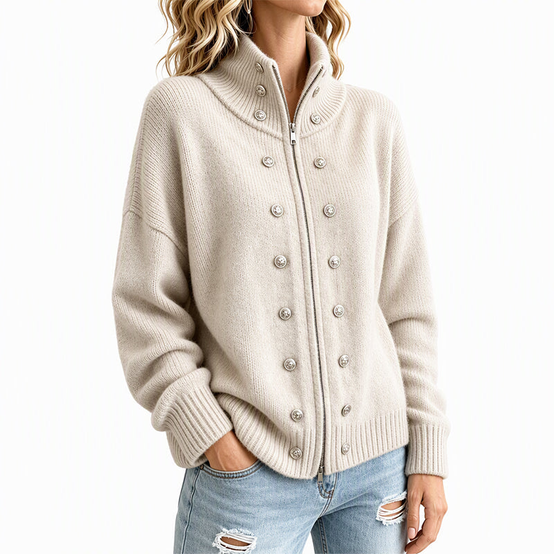 ✨🔥Räumungsverkauf✨ Damen-Strickjacke mit Stehkragen und Doppelknopfverschluss