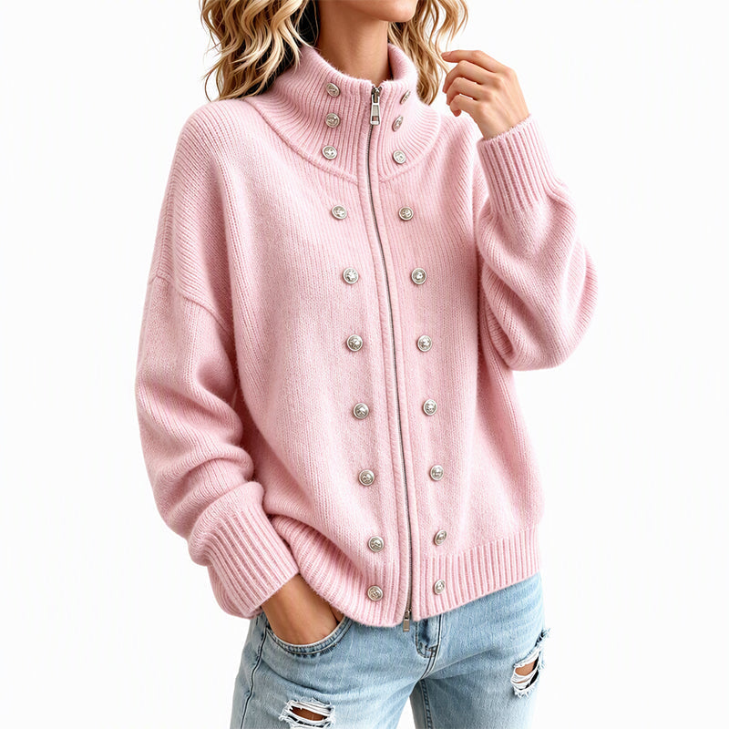 ✨🔥Räumungsverkauf✨ Damen-Strickjacke mit Stehkragen und Doppelknopfverschluss