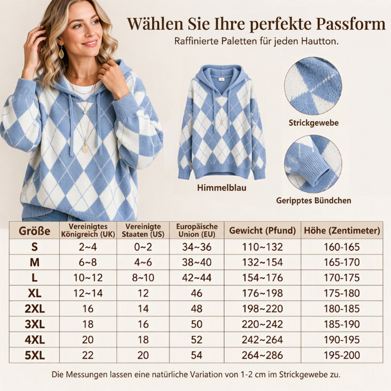 📢🎉50%Rabatt!!!🛍️✨Damen lässiges Argyle Kapuzenpullover