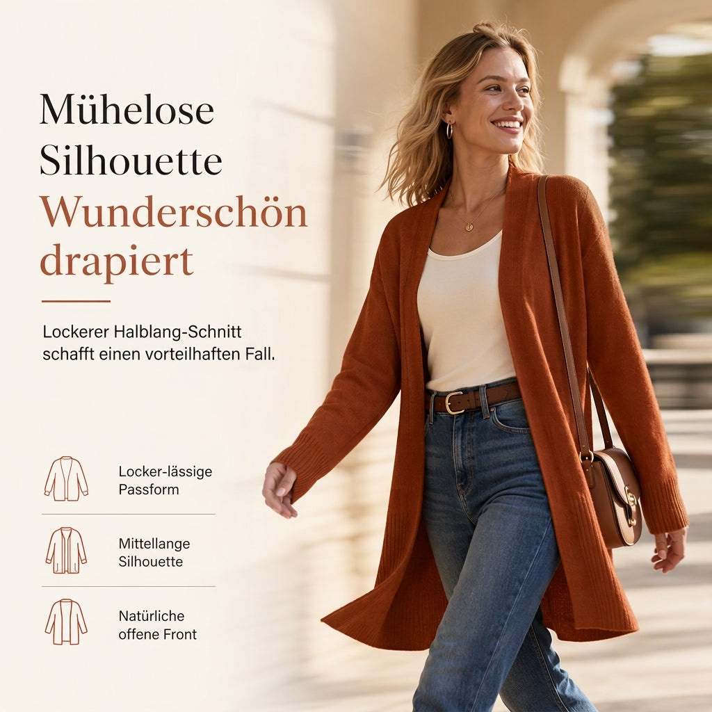📢🎉50%Rabatt!!!🛍️✨Strickjacke für Damen, mittellang, offener Vorderschnitt, mit gerippten Bündchen