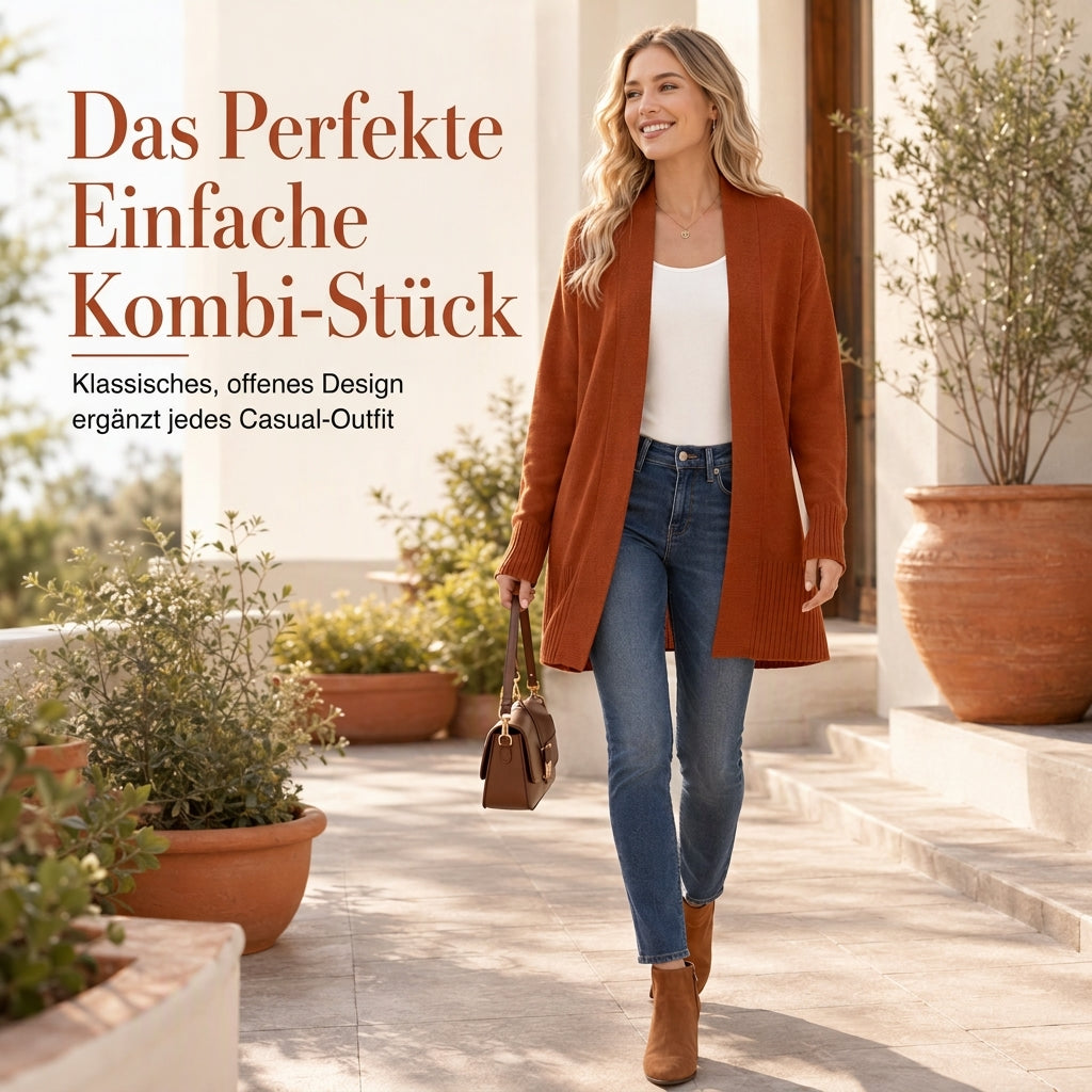 📢🎉50%Rabatt!!!🛍️✨Strickjacke für Damen, mittellang, offener Vorderschnitt, mit gerippten Bündchen