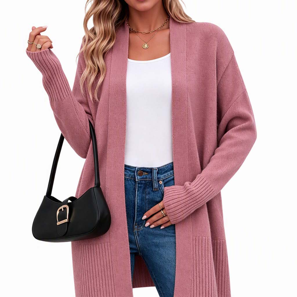 📢🎉50%Rabatt!!!🛍️✨Strickjacke für Damen, mittellang, offener Vorderschnitt, mit gerippten Bündchen