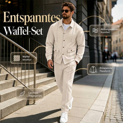 🔥Beliebtes Produkt ！✨Herren-Set aus Waffelstrick-Cardigan-Jacke und Hose