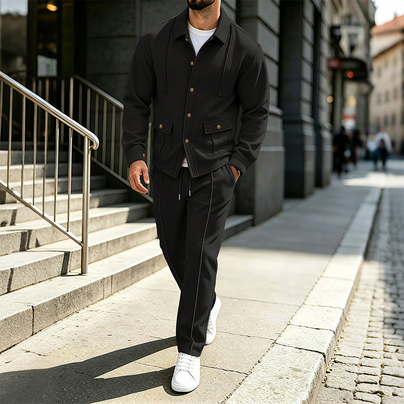 🔥Beliebtes Produkt ！✨Herren-Set aus Waffelstrick-Cardigan-Jacke und Hose