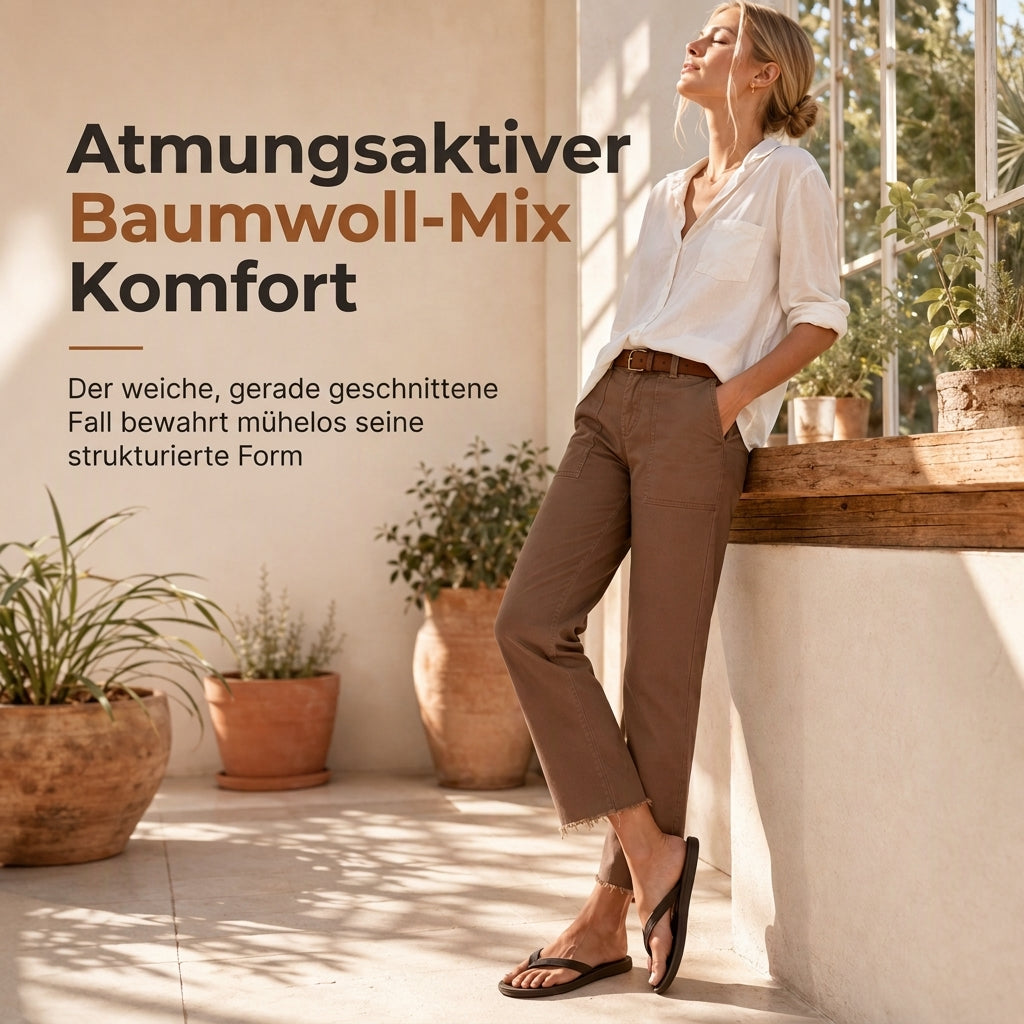 🔥Beliebtes Produkt ！✨Damen lässige Utility-Cropped-Hose mit ausgefranstem Saum und tiefen aufgesetzten Taschen