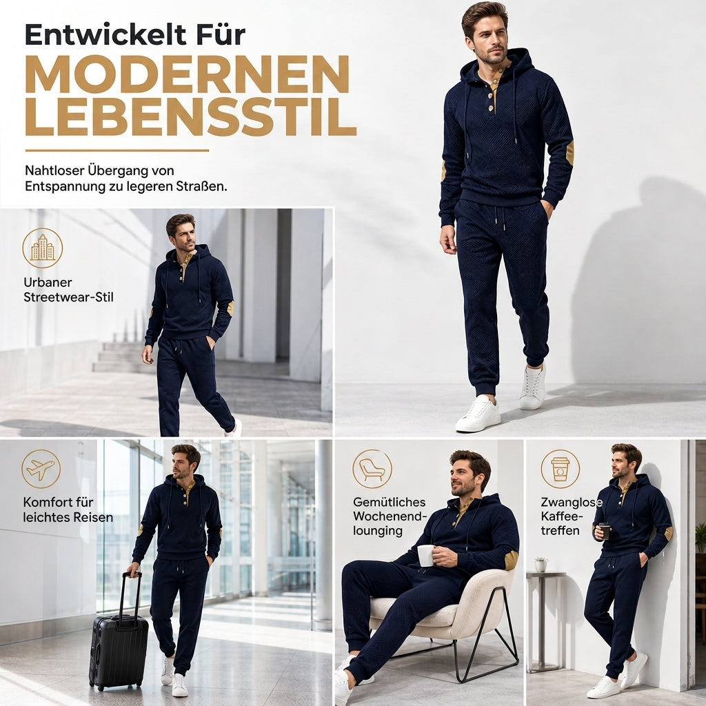 📢🎉Alles muss weg!!!🛍️✨Herren 2-teiliges Jacquard Kapuzenpullover Set Herbst Winter lässiger Kapuzen-Sweatshirt und Sweathose Trainingsanzug