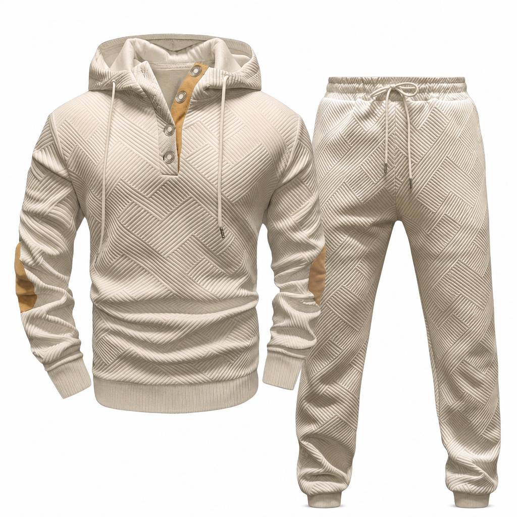📢🎉Alles muss weg!!!🛍️✨Herren 2-teiliges Jacquard Kapuzenpullover Set Herbst Winter lässiger Kapuzen-Sweatshirt und Sweathose Trainingsanzug