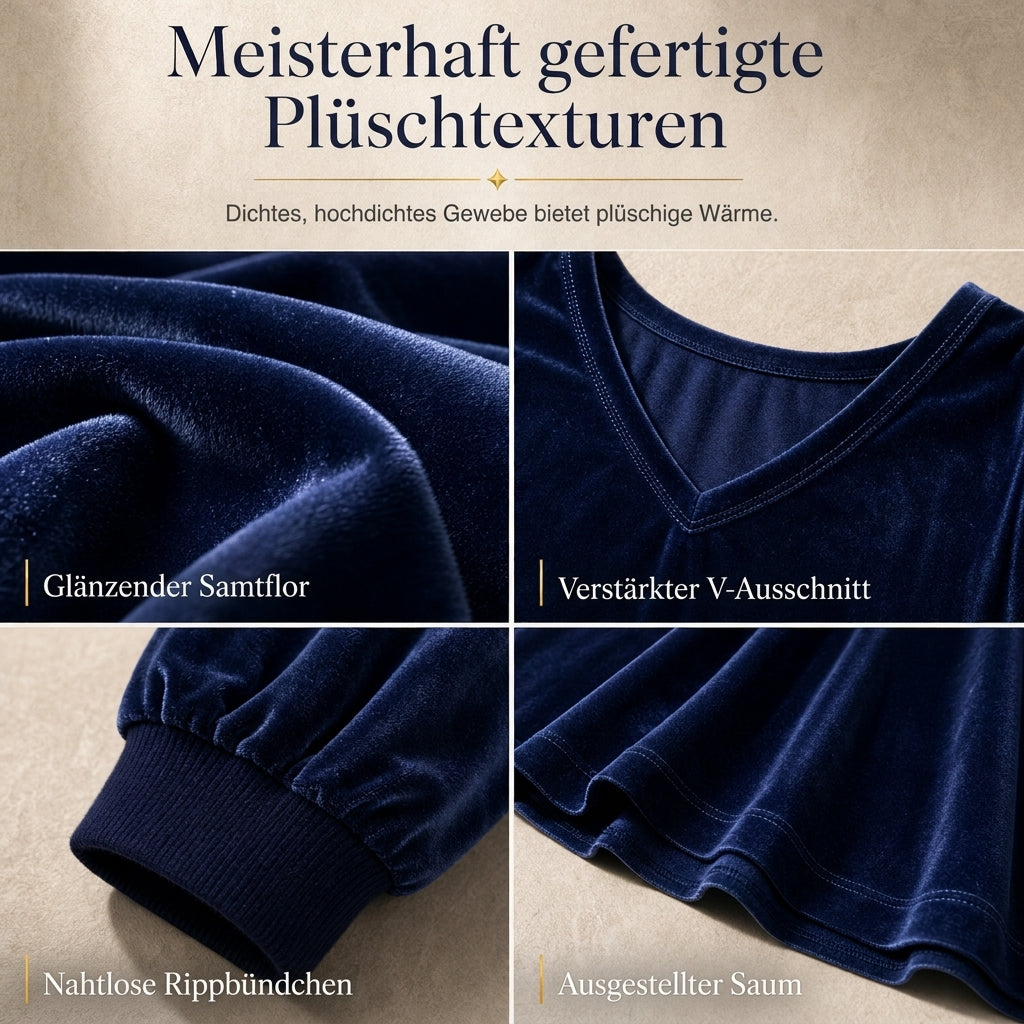 ⏰ Countdown läuft – 50% nur noch 3 Tage! Zweiteiliges Damen-Set aus Samt in Unifarbe, mit langärmeligem Oberteil mit tiefem V-Ausschnitt und weitem Sweatshirt-Design sowie ausgestellte Maxi-Rock