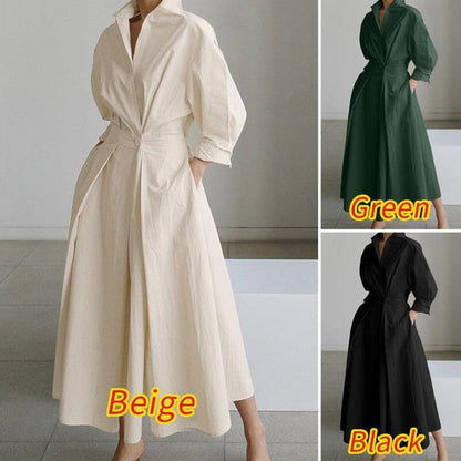 ✨Begrenzter Vorrat verfügbar, nicht verpassen!🔥🔥Einfarbiges Hemdkleid mit Revers aus Baumwolle für Damen