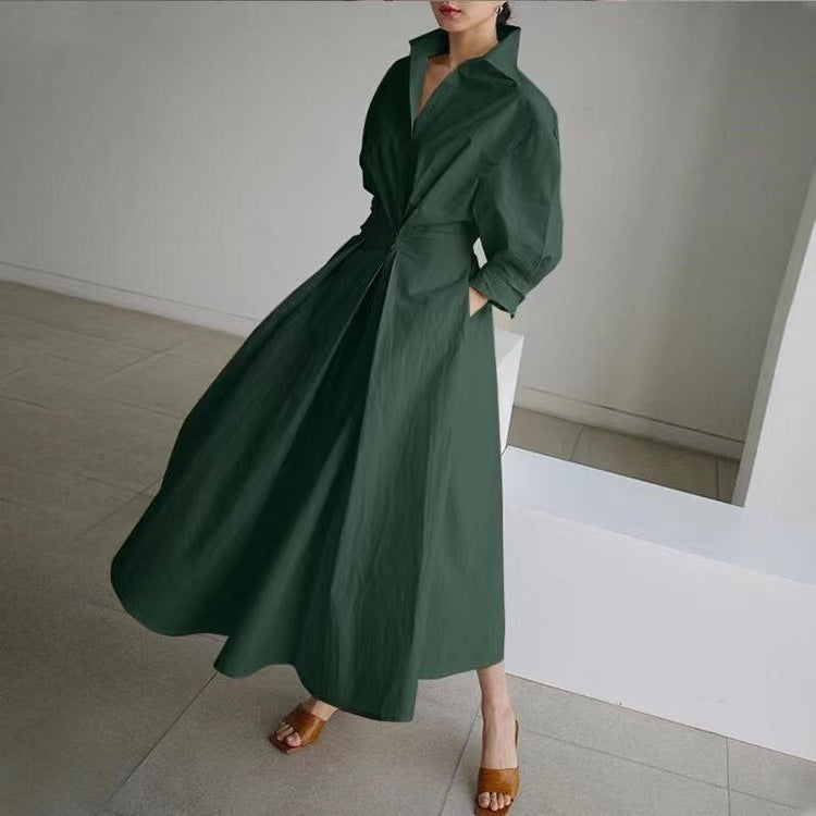 ✨Begrenzter Vorrat verfügbar, nicht verpassen!🔥🔥Einfarbiges Hemdkleid mit Revers aus Baumwolle für Damen