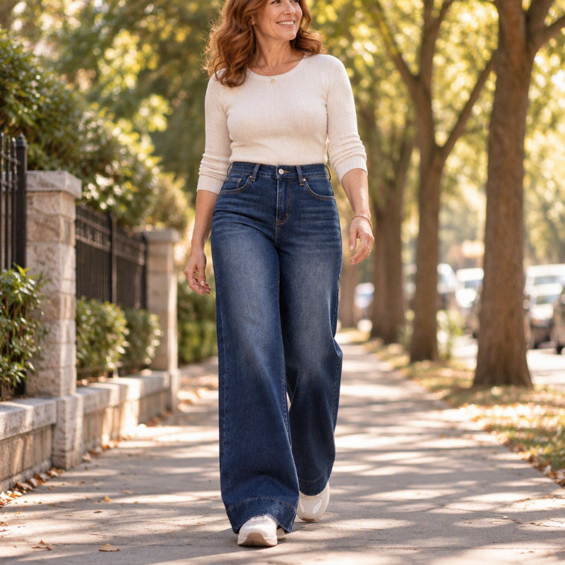 🔥Beliebtes Produkt ！✨Damen thermische Wide-Leg-Jeans mit hohem Bund
