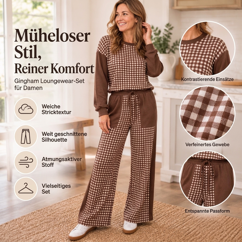 🔥Beliebtes Produkt ！✨Damen Karomix Langarmoberteil & Weithosen Set