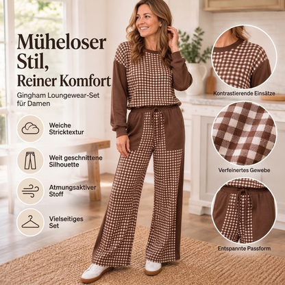 🔥Beliebtes Produkt ！✨Damen Karomix Langarmoberteil & Weithosen Set