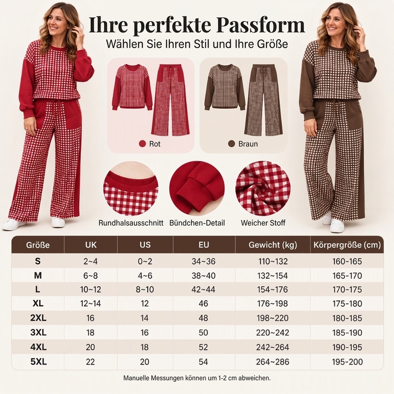 🔥Beliebtes Produkt ！✨Damen Karomix Langarmoberteil & Weithosen Set
