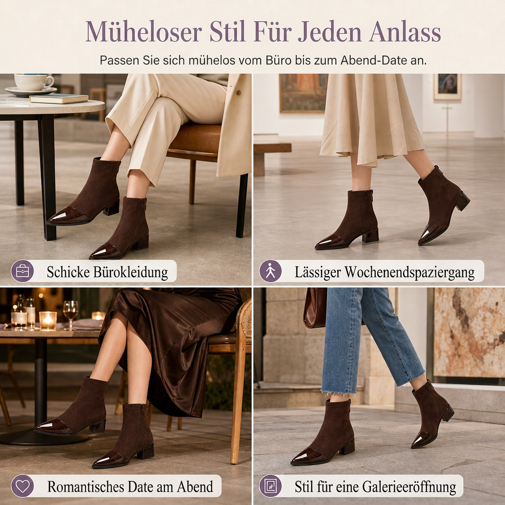 🔥Beliebtes Produkt ！✨Damen-Stiefeletten im französischen Stil mit spitzer Zehenpartie, schmale Passform, elegante kurze Stiefel für Frühling und Herbst