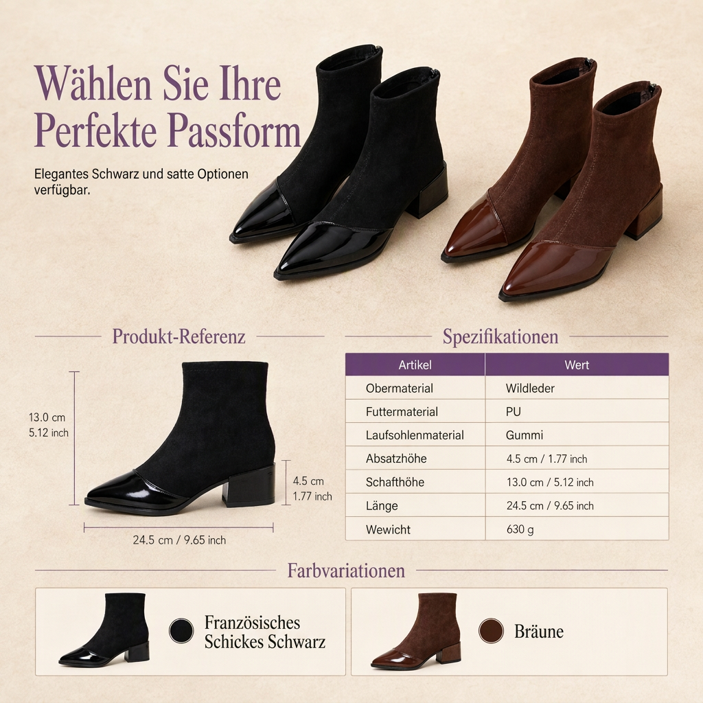 🔥Beliebtes Produkt ！✨Damen-Stiefeletten im französischen Stil mit spitzer Zehenpartie, schmale Passform, elegante kurze Stiefel für Frühling und Herbst