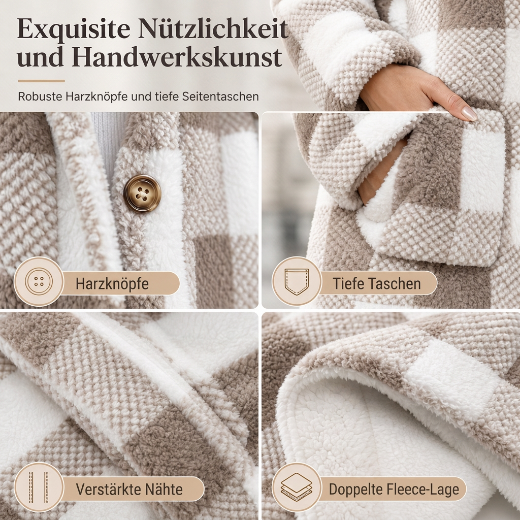 📢🎉Räumungsverkauf!!!🛍️✨Damen Langärmeliger kariierter Mantel aus Kunstfell mit Kapuze