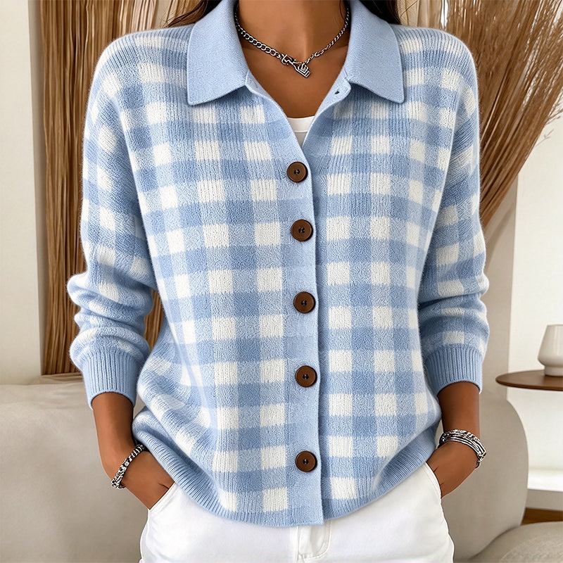 📢🎉50%Rabatt!!!🛍️✨Damen kariierter Strickpullover mit Knopfleiste