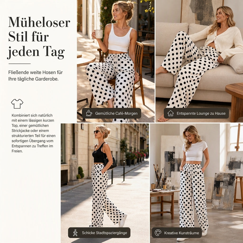 🙌 70% Wiederkaufquote🔥🔥Freizeit-Hosen für Damen mit Gepunkteter Muster und Weitem Bein