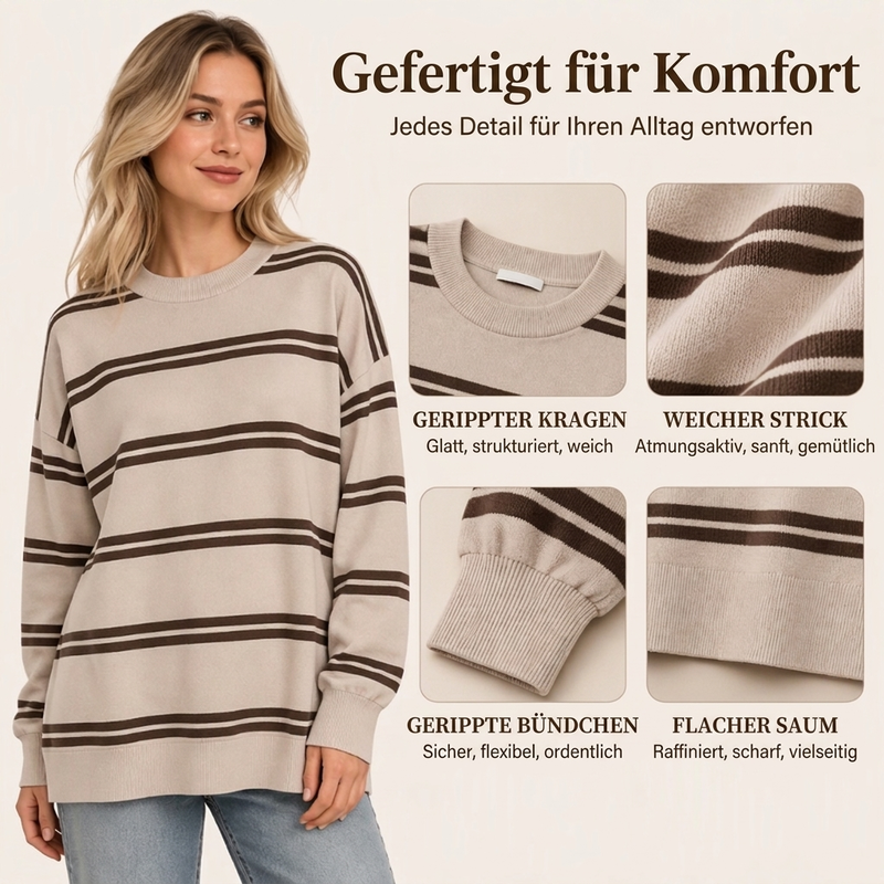 💖 50% Rabatt – nur solange der Vorrat reicht!🛍️✨Freizeit-Oberteil mit Rundhalsausschnitt und Streifen für Damen