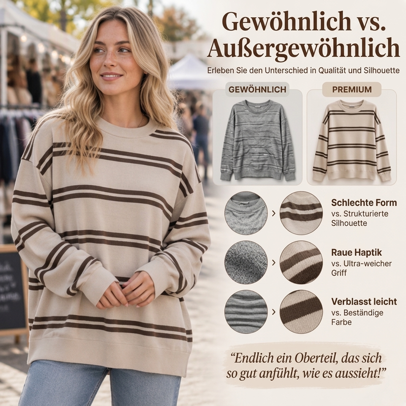 💖 50% Rabatt – nur solange der Vorrat reicht!🛍️✨Freizeit-Oberteil mit Rundhalsausschnitt und Streifen für Damen