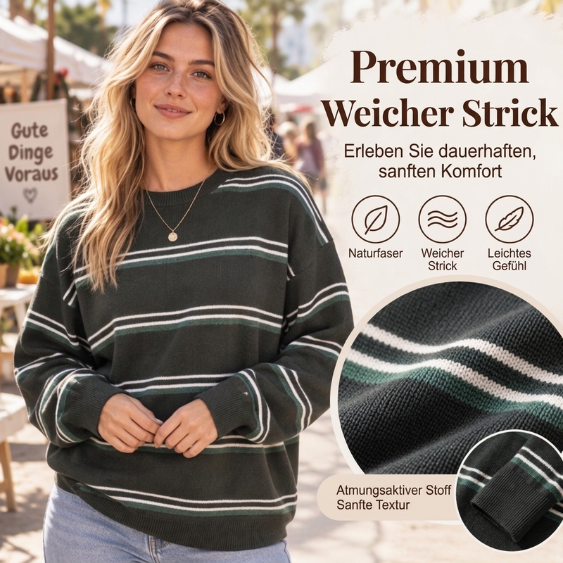 💖 50% Rabatt – nur solange der Vorrat reicht!🛍️✨Freizeit-Oberteil mit Rundhalsausschnitt und Streifen für Damen