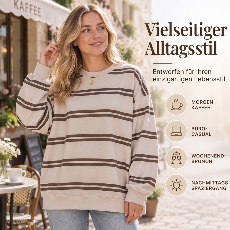 💖 50% Rabatt – nur solange der Vorrat reicht!🛍️✨Freizeit-Oberteil mit Rundhalsausschnitt und Streifen für Damen