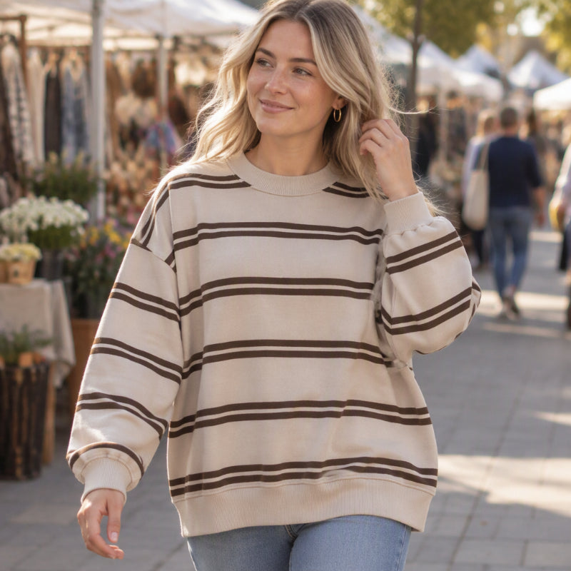 💖 50% Rabatt – nur solange der Vorrat reicht!🛍️✨Freizeit-Oberteil mit Rundhalsausschnitt und Streifen für Damen