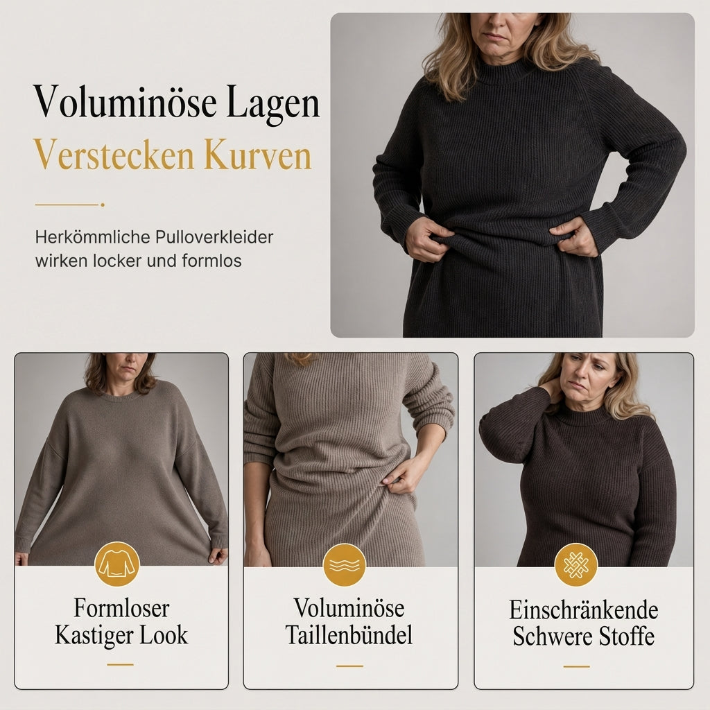 🥳Über 5.000 Mal im Warenkorb!🥳 Damen Rundhals Langarm Patchwork Figurbetontes Bodycon Strickkleid