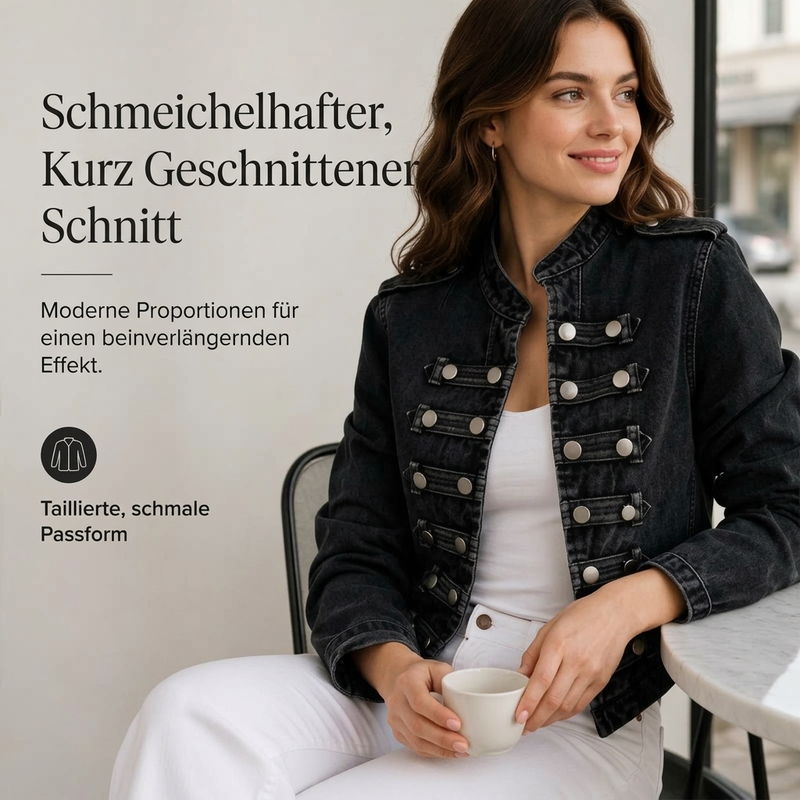 🖤 Black Friday Vorabzugang: 50 % Rabatt 🖤 Vintage Jeansjacke für Damen mit symmetrischer Knopfleiste